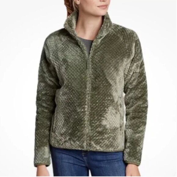 Olive Green Alpine Plush Full Zip Jacket in Olive Green - Picture 1 of 4